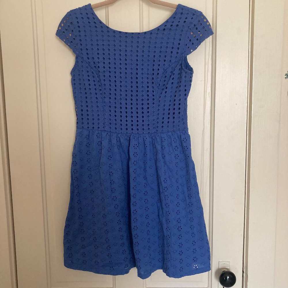 Blue Eyelet Cap Sleeve Dress